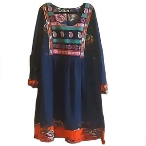 Plus size La Redoute Taillissime floral embroidered bib scoop neck dress